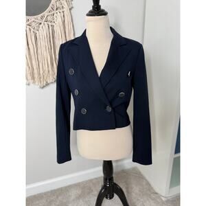 Truth by Republic Women's Navy Blue Enamel Button Double Breasted Blazer 2 NWT